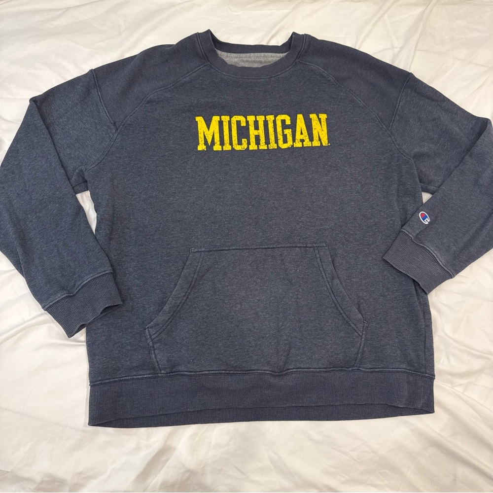 Champion Michigan Wolverines Crewneck Sweatshirt Navy Blue Yellow Mens 2XL NCAA
